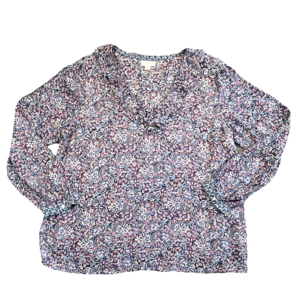 J. Jill Women’s Multicolor Floral Paisley 100% Rayon V-Neck Long Sleeve Blouse M